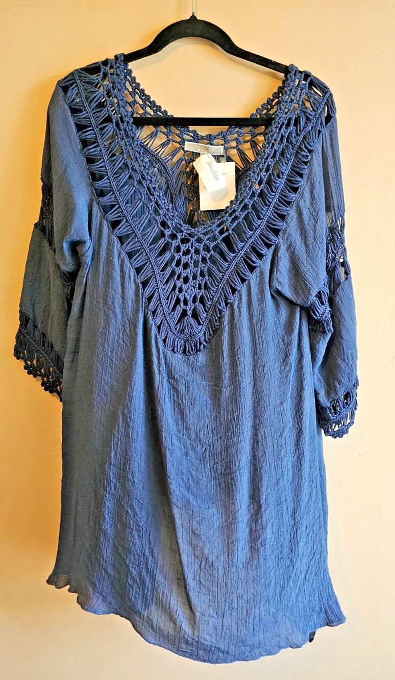 Women's boho, crochet Cotton Mix, sz L NWT-Liquid By Sioni